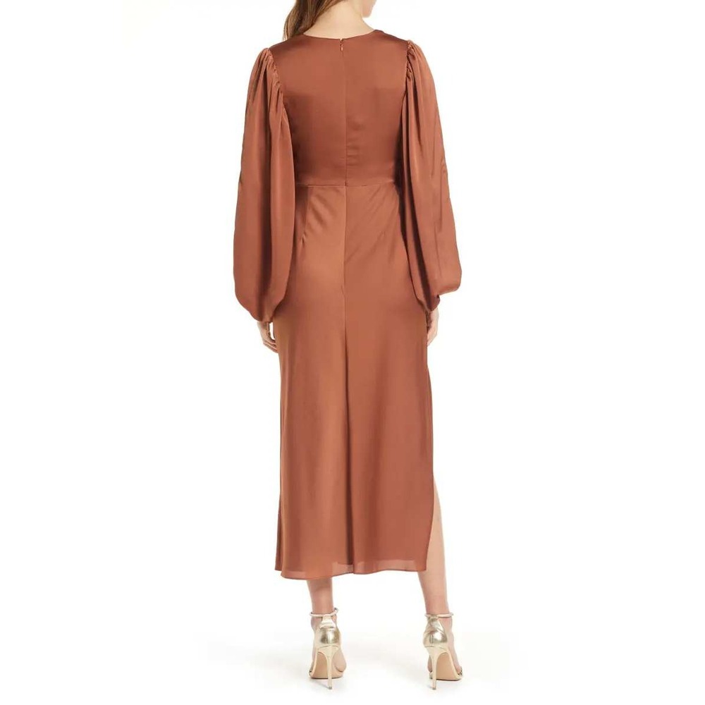 Maniju Copper Satin Puff Sleeve Maxi‎ Dress 2XL NWT Long Sleeve Slit Formal (45)